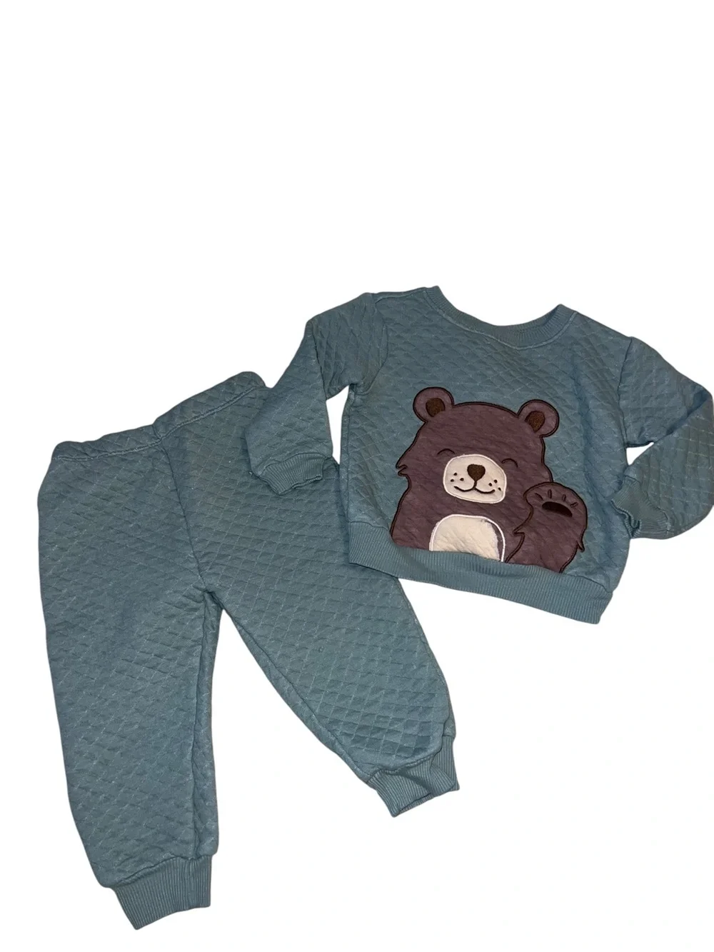 Quilted Bear Pajama Set - Teal Blue